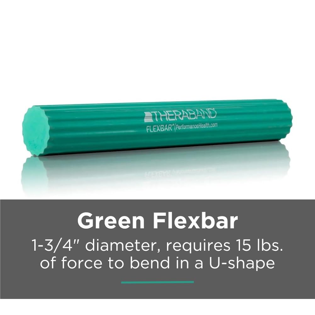 THERABAND FlexBar, Tennis Elbow Therapy Bar, Relieve Tendonitis Pain & Improve Grip Strength, Resistance Bar for Golfers Elbow & Tendinitis, Green, Medium, Intermediate