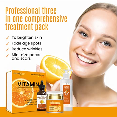 Vitamin C Complete Facial Care Kit - Organic Glowing Skin Anti-Aging, Rejuvenating, Boosting Collagen & Hydrating - Day & Night Brightening Skincare Gift Set