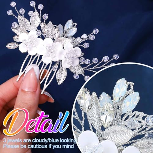 Silver Bridal Hair Comb with Rhinestones & Flowers