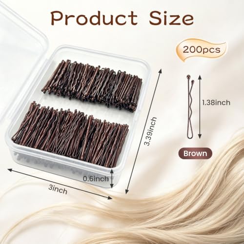 DEFENSUN Brown Mini Bobby Pins 1.38 Inch Small Hair Pins 200 Pack for Hair Styling