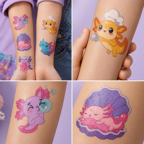 96 PCS Pink Axolotl Temporary Tattoos for Kids