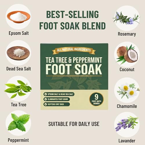 Tea Tree Oil Foot Soak Balls with Epsom Salt - 9 Pack for Tired Feet