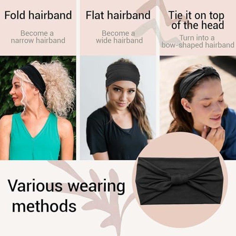 2 Pack Wide Non-Slip Headbands for Women - Sweat Absorbent