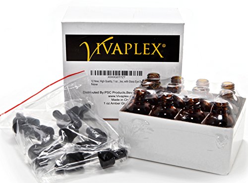 Vivaplex 1 oz Amber Glass Bottles with Glass Droppers (12-Pack)