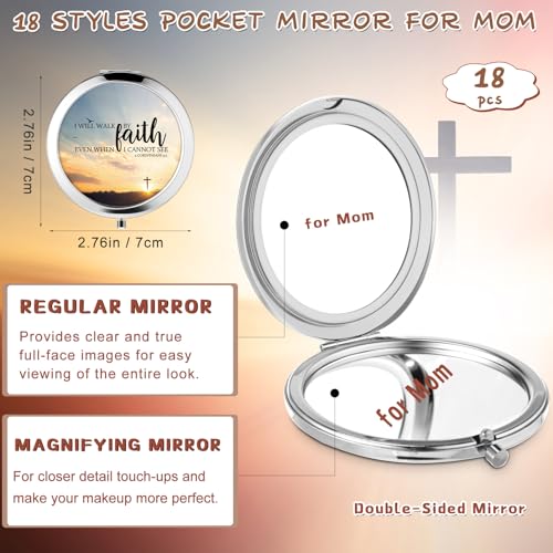 RattanView 18 Pcs Christian Compact Mirrors Gifts for Women Bulk Religious Pocket Mirror with Bible Verse Inspirational Scripture Quote Church Gifts for Ladies Church VBS Sunday School