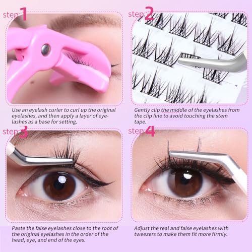 120 Pcs Self Adhesive Eyelashes Asian lashes Extension 11-13mm DIY Eyelashes No Glue with Tweezers Gift for Women International Students(D 11-13mm+lower eyelashes)