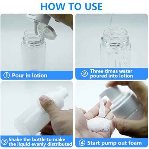 4 Pack 3.4 Oz (100ml) TSA Approved Travel Size Foam Pump Bottles for Toiletries Clear Travel Size Bottles Leak Proof with Labels