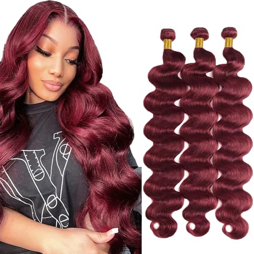 GtaiiReu Burgundy Body Wave Hair Extensions 3 Bundles 28-32 Inch Human Hair
