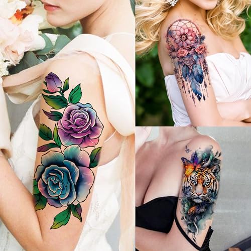 SHELYEXIEN 69 Sheets Watercolor Rose Temporary Tattoos for Adults