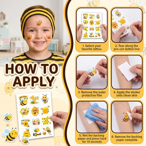 96-Piece Bee Temporary Tattoos for Kids | Waterproof Party Favors
