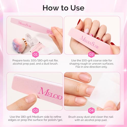 MelodySusie 4-Piece Nail File Set - Dual-Sided 100/180 Grit