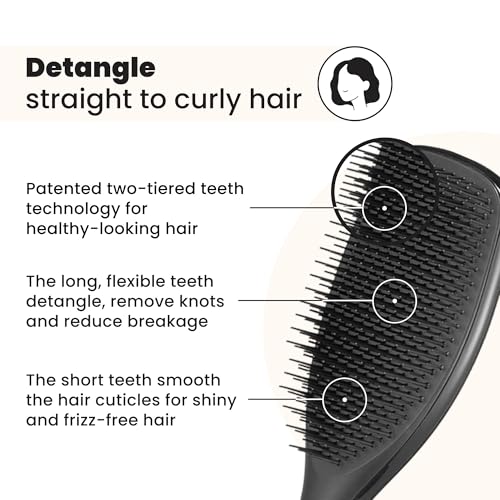 Tangle Teezer Large Ultimate Detangler Hairbrush for Wet & Dry Hair, Eliminates Knots & Reduces Breakage for Long, Thick, & Curly Hair Types, Black Gloss