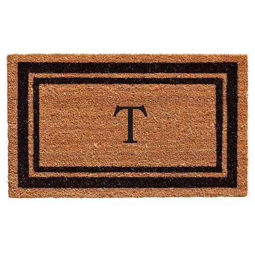 Black Monogram Doormat 36" x 72" Coir Letter T
