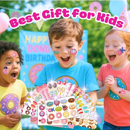 48-Piece Donut Party Favor Bundle - Temporary Tattoos & Slap Bracelets