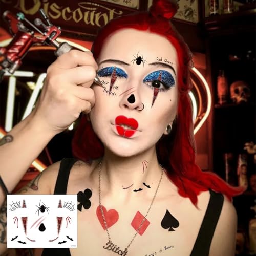 Halloween Face Eye Tattoo Stickers Scary Spider Clown Demon Ghost Vampire Spider Web Eye Shadow Temporary Stickers Fake Eyeliner Tattoos for Women Halloween Masquerade Carnival Party 8Pcs