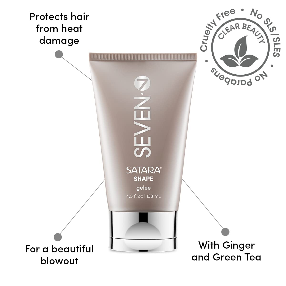 SEVEN Hair Care SATARA SHAPE Gelee Hair Gel for Men + Women, Strong Hold Styling Gel with Green Tea + Sunflower Seed for Blowouts, Thermal Protection & Color Fade Shield, Made in USA, 4.5 oz