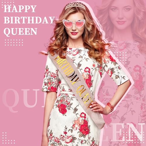 Birthday Queen Sash Set with Rhinestone Tiara & Glasses