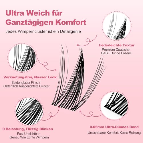 Wispy Spiky Soft Lash Clusters Kit, C Curl 8-18mm, Thin Fiber with 0.05mm Invisible Band, DIY Salon Eyelash Extension Kit with Bond Seal Remover Tweezers, Lightweight, FayJoo FLICKER 11 Kit