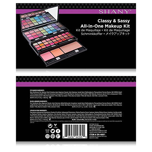 SHANY Classy & Sassy All-in-One Makeup Kit Makeup Set with Cosmetics Mirror, Makeup Applicators, 24 Eye Shadows Colors, 18 Lipstick Lip Glosses, 2 Blushes, and 1 Bronzer - Premium Giftable Packaging