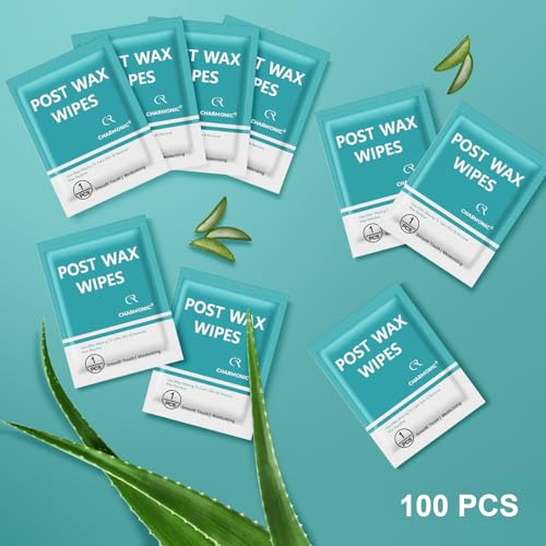 100 Pcs Post Wax Oil Wipes, Wax Remover for Skin Cleanser, After Wax Care Reduces Redness, Removes Residue, Body & Facial Post Waxing Treatment, Post Wax Care Refill Pack for All Hair Removal Products