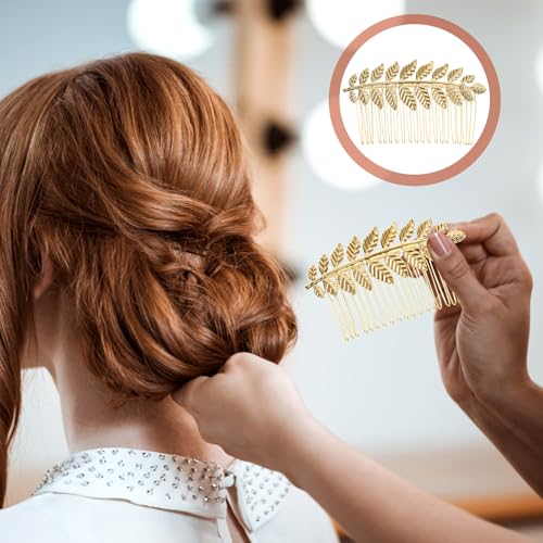 5Pcs Leaf Hair Combs with Rhinestones Gold Silver