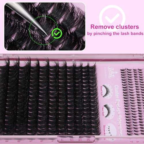 Thick Lash Extensions Clusters Kit - 298Pcs Upper & Lower Lashes 10-20MM