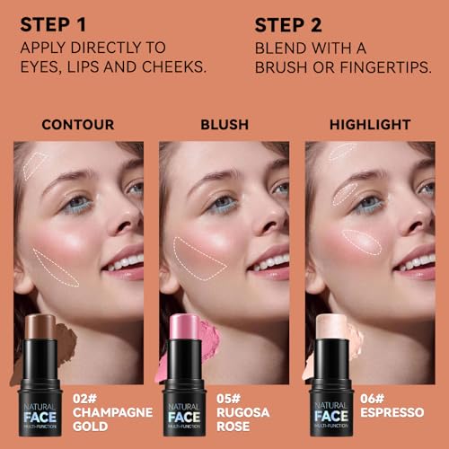 3-Piece Cream Contour Stick Kit - Blush, Bronzer & Highlighter