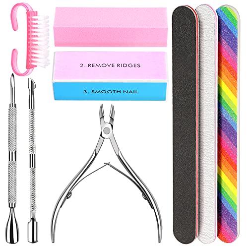 3pcs Double Sided Rectangular Nail File and Buffer, Buffer Block Sponge Polished, Nail Brush, Come with Cuticle Nipper and Pusher, Perfect Manicure Tool Kit for Shiny Nail