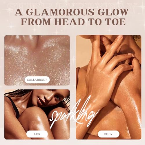 Body Glitter Spray, Body Shimmer Spray Quick Drying Body Glow Shimmer Long-Lasting Shiny Glitter for Women Men for Party, Concert 2.6 Fl Oz. (Light Copper)