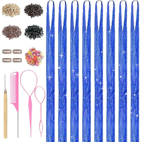 Blue Hair Tinsel Kit - 48 Inch 3200 Strands with Tools