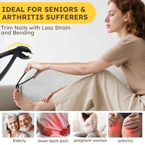 Toenail Clippers for Thick Toenails, Long Handle Nail Clippers for Seniors, Large Fingernail Clipper Angled Head with Catcher, Ergonomic Wide Jaw Opening Heavy Duty Cutter for Men Women