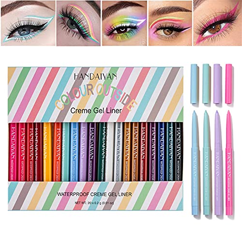 20 Colors Waterproof Eyeliner Pencil Set - Retractable