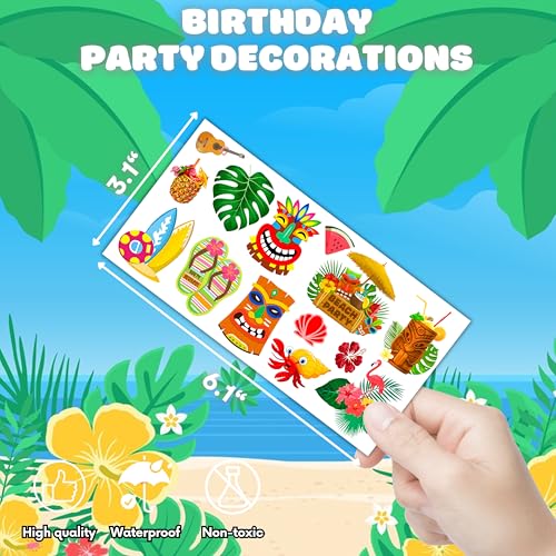 Luau Temporary Tattoos for Kids - 96 PCS Waterproof