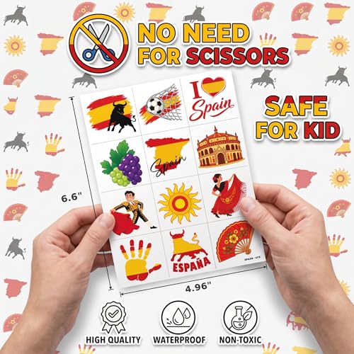 96 Spain Temporary Tattoos for Kids | Party Favors & Rewards