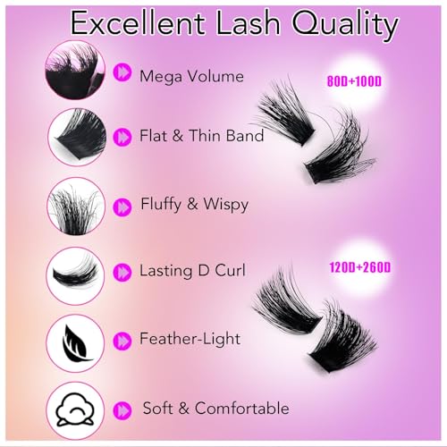 Fluff Lash Clusters 80D-260D Mega Volume D-Curl 10-18MM 504pcs