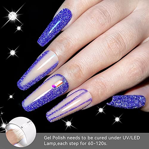 YTD Likomey Reflective Glitter Gel Nail Polish,15ml Lavender Purple Flash Diamond Shimmer Nails Gel,Sparkly Shiny Salon Home Nail Art Manicure UV Nail Gel,SZ015