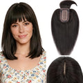 Human Hair Topper with Bangs - 12 Inch Remy Silk Base for Thinning