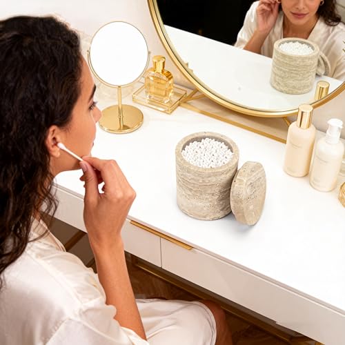 Natural Marble Cotton Swab Holder with Lid, Bathroom Organizer