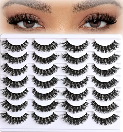 APCYUST Cat Eye Mink Lashes - 14 Pairs Wispy Volume