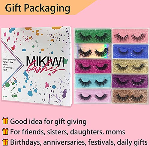 MIKIWI 5D Faux Mink Lashes 10 Pack - 12-20mm Natural Volume