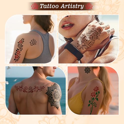 Temporary Tattoo Kit - 4 Pc with Stencils & 3 Ink Colors