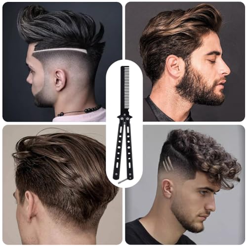 2 Pieces Automatic Switch Folding Practice Combs, Stainless Steel Butterfly Comb, Switchblades Comb, Outdoor Training Pocket Combs, Hair Brush for Beard, Mustache, Hair Styling Tools
