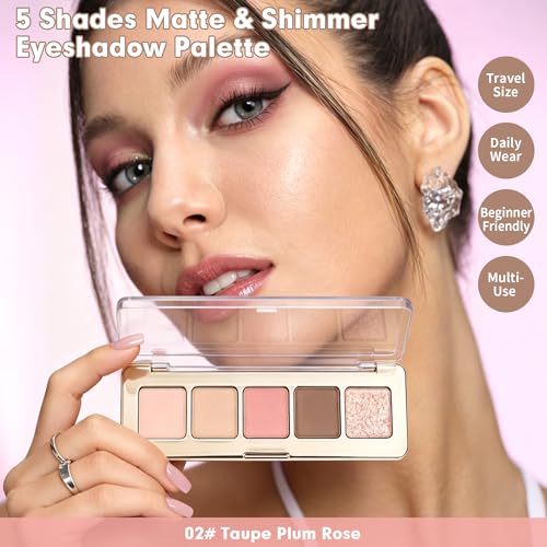 Neutral Eyeshadow Palette - 5 Nude Brown Matte & Shimmer Shades