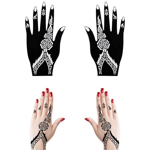 18 Sheets Temporary Tattoo Stencils, Indian Arabian Henna Tattoo Stencils, Glitter Airbrush Tattoo Stickers for Women Boys Girls Hand Body Art