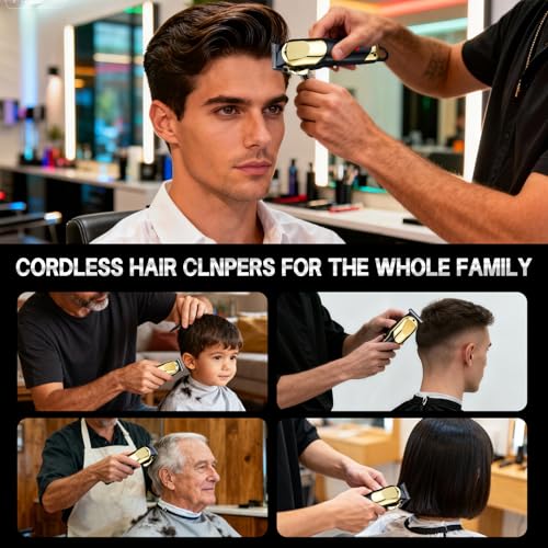 Hair Clippers for Men, Professional Clippers and Trimmers Set, Cordless Clippers for Hair Cutting, Beard Trimmer, Barber Clippers, Rechargeable Electric Shaver, Gifts for Men, Black Gold