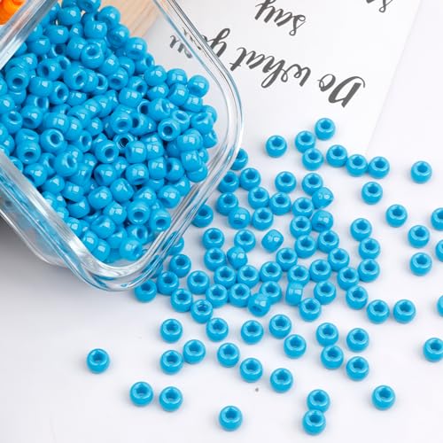 Auvoau 1000Pcs Pony Beads Bracelet 9mm Blue Plastic Barrel Pony Beads for Necklace,Hair Beads for Braids for Girls,Key Chain,Jewelry Making (Blue)