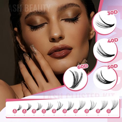 Lash Clusters Kit 800pcs Wispy Eyelash Clusters D Curl Natural Lashes Clusters DIY Lash Extension Kit Individual Lashes Cluster (30D&40D&50D&60D£¬8-17mm)