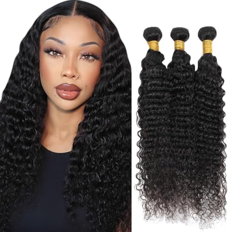 #1B Deep Wave Human Hair Bundles, 3 Pack, 26 Inch