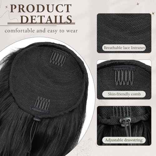AISI BEAUTY Ponytail Extension 26 Inch Drawstring Ponytail Extension for Women Synthetic Long Black Wavy Layered Pony Tails Hair Extensions Clip in hairpieces fow Women