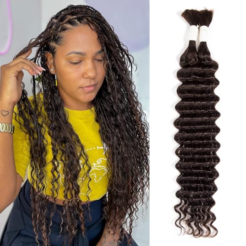 Human Braiding Hair Deep Wave Boho 22" 50g Dark Brown